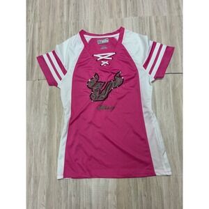 SECTION by Majestic Womens Short Sleeve Lace Up Graphic Tee Shirt